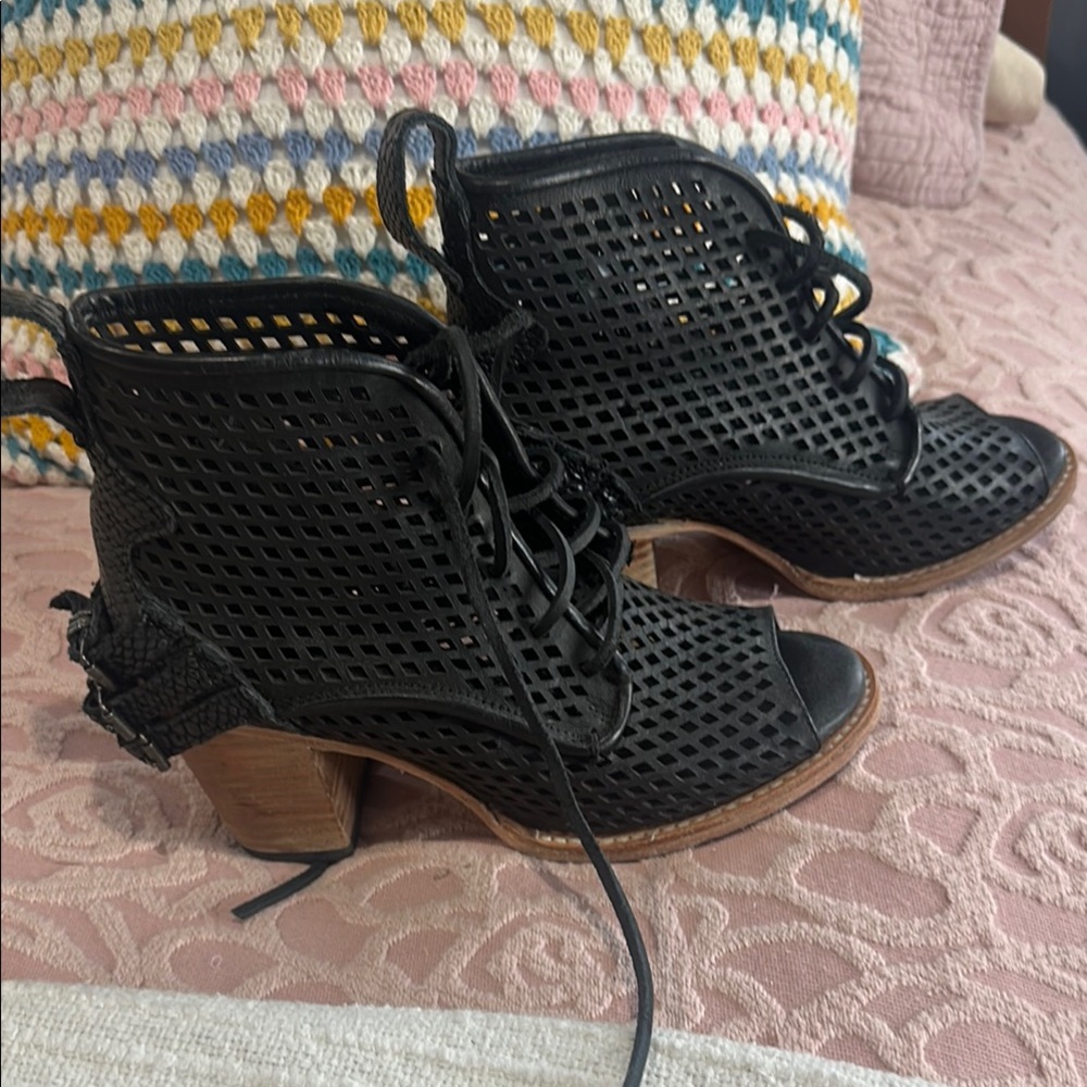 Freebird Black Mesh Lace-Up Ankle Boots